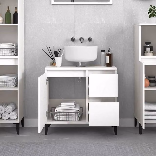 Berkfield Home Modern White Freestanding Bathroom Cabinet with Hinged Doors and Internal Drawers W/D/H: 65 x 33 x 60 cm – 1
