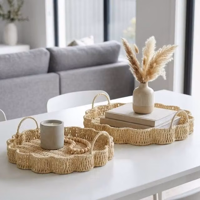 Garden Greatness Duo Natural Paperrope Floral Flower Tray Set in Beige and Multicolour, W/D/H: 40 x 12 x 12 cm