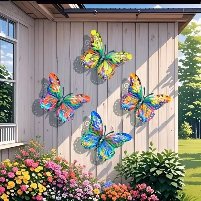 EONLION 4-Piece Multicolour Metal Butterfly Wall Art Sculpture, 100 cm