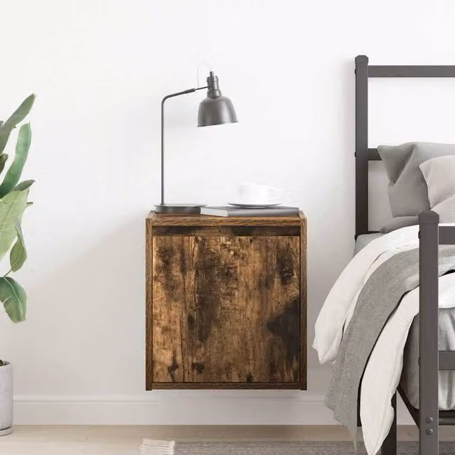 Berkfield Home Wall-Mounted Bedside Cabinet in Smoked Oak Brown, W/D/H: 38 x 34 x 40 cm – 1