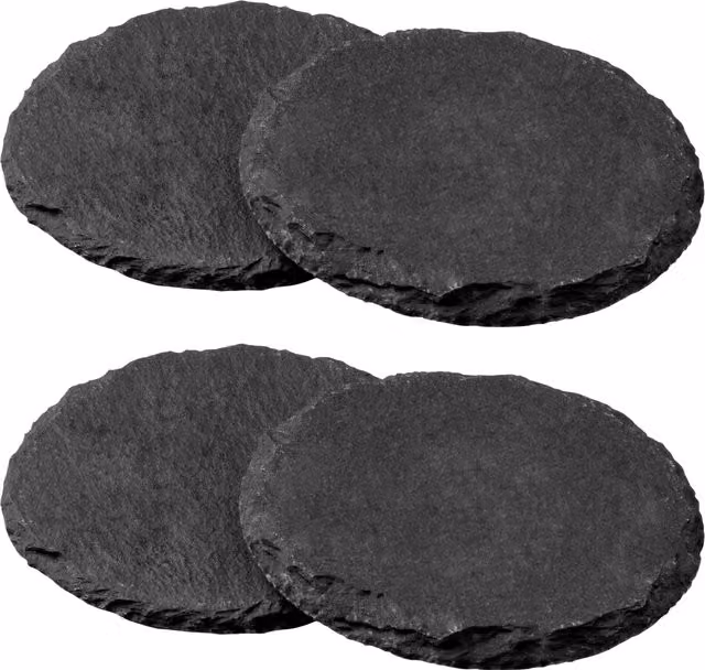 Orsina Set of Four Round Slate Coasters in Grey and White – 1