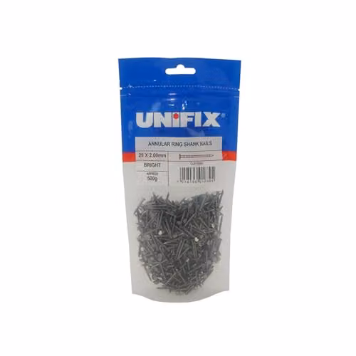 Unifix Bright Annular Ring Shank Nails, 500g Bag (Box of 5), Length: 75 mm, Diameter: 3.75 mm