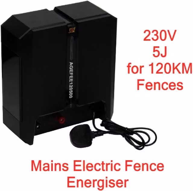 SecureFix Direct Mains Electric Fence Energiser Charger 230V 120KM 5J Black
