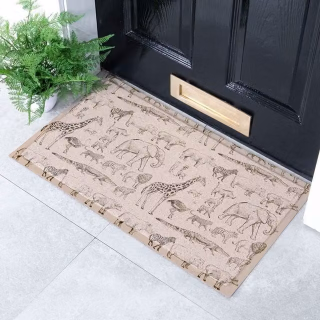 Artsy Mats Elephant Vintage Pattern Indoor and Outdoor Doormat, Beige, W: 70 cm, D: 40 cm – 1
