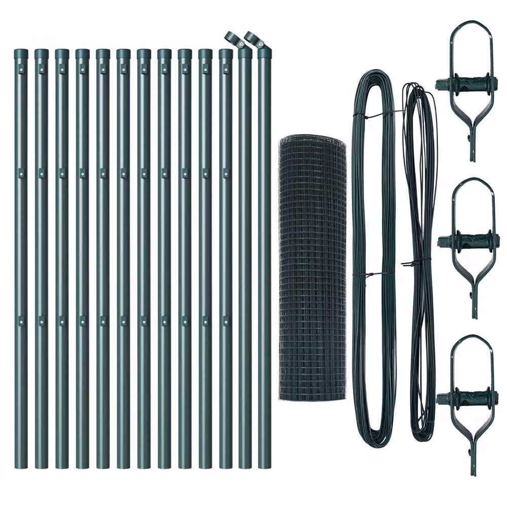 Berkfield Home Green Steel Welded Wire Mesh Fence with 13 Round In-ground Posts, W: 25 m, H: 0.5 m – 2