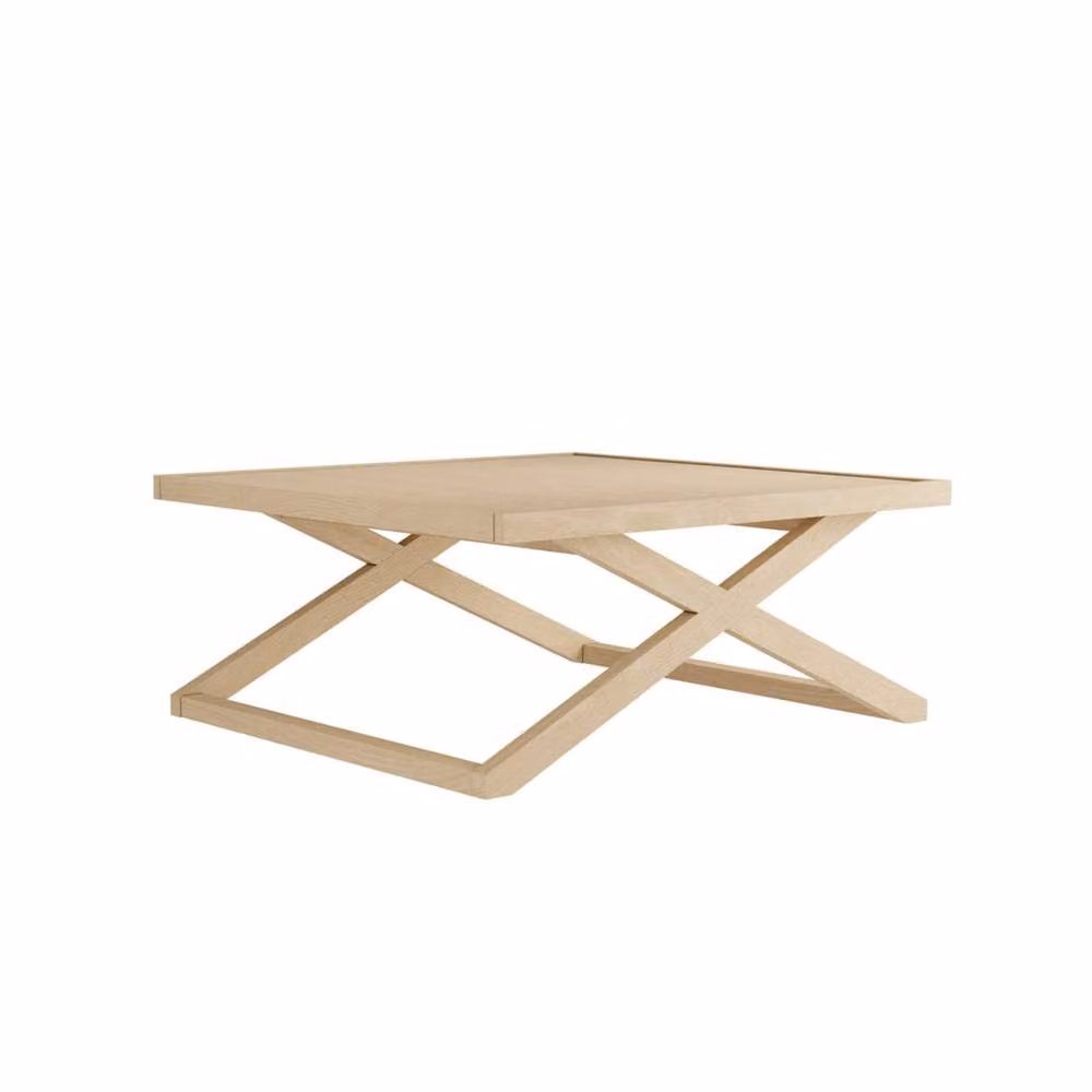 Wyld Haus Enniscorthy Small Blonde Oak Coffee Table with X Frame in Light Brown – 2