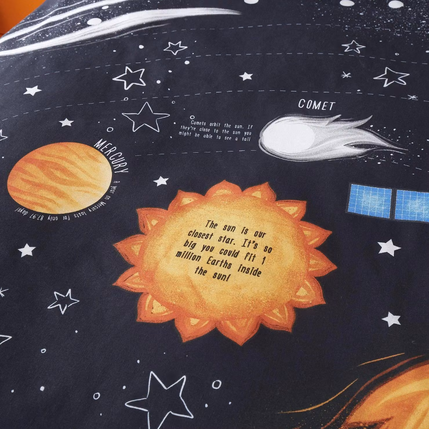 Happy Linen Company Kids Planets Space Rockets Glow In The Dark Navy Blue Duvet Cover Set, W/D/H: 90 x 200 cm – 3
