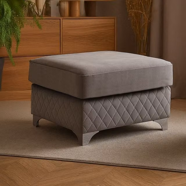 Furnishings For Less UK Victoria Plush Velvet Cube Footstool in Grey, W/D/H: 55 x 55 x 42 cm