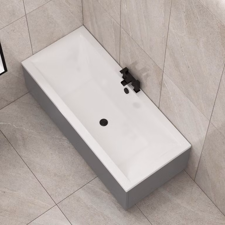 Royal Bathrooms Amaze White Acrylic Square Double Ended Bath with Indigo Grey Gloss MDF Panel W/D/H: 170 x 70 x 70 cm