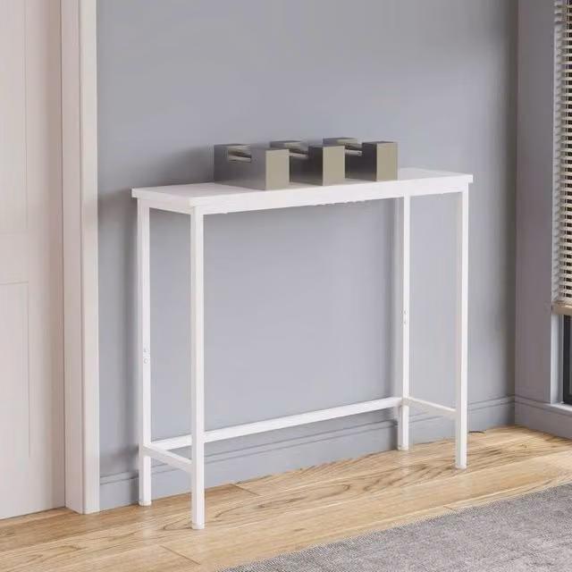 VOGREX White Narrow Console Table with MDF and Metal Frame Storage Shelf – 1