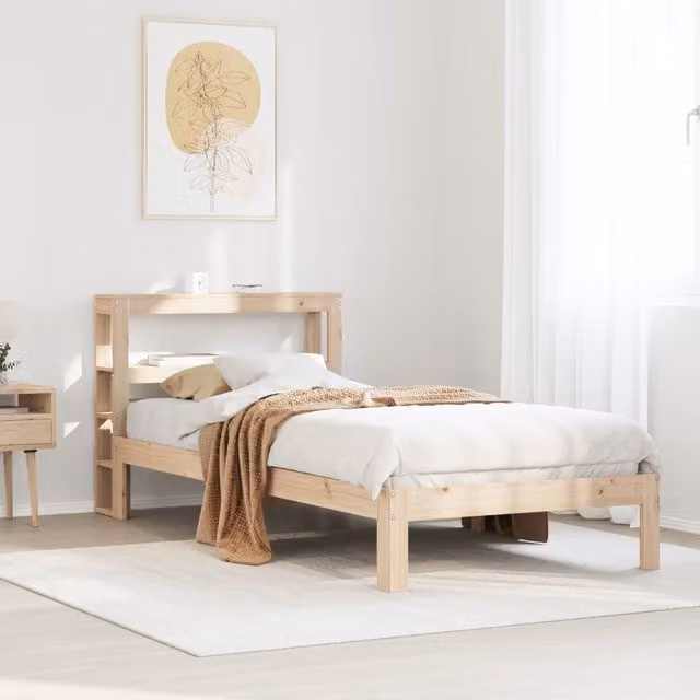 Berkfield Home Rustic Brown Solid Pine Bed Frame with Headboard and Side Compartments, W/D/H: 90 x 200 cm
