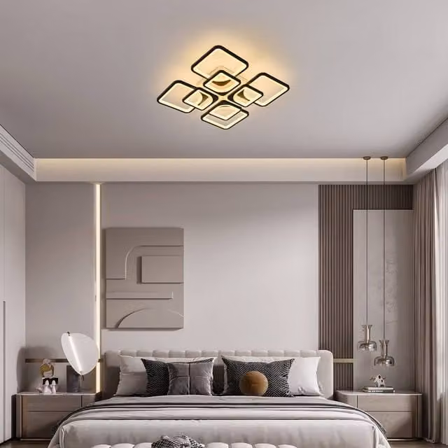 NIVOR Modern Black 8 Square Dimmable LED Ceiling Light with Remote Control – 1