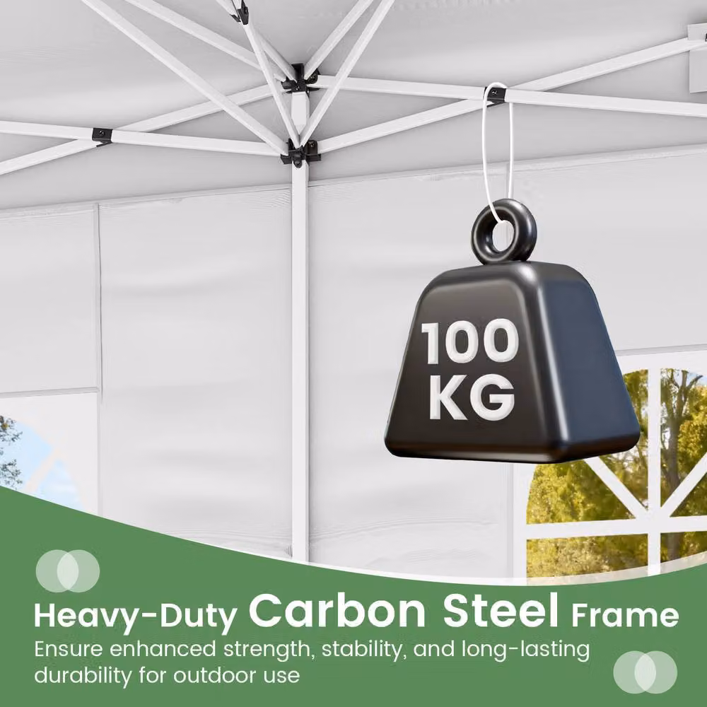 Costway Pop up Canopy Tent Patio Sunshade Shelter with 6 Sidewalls, White, W: 600 cm, D: 300 cm, H: 250 cm – 4