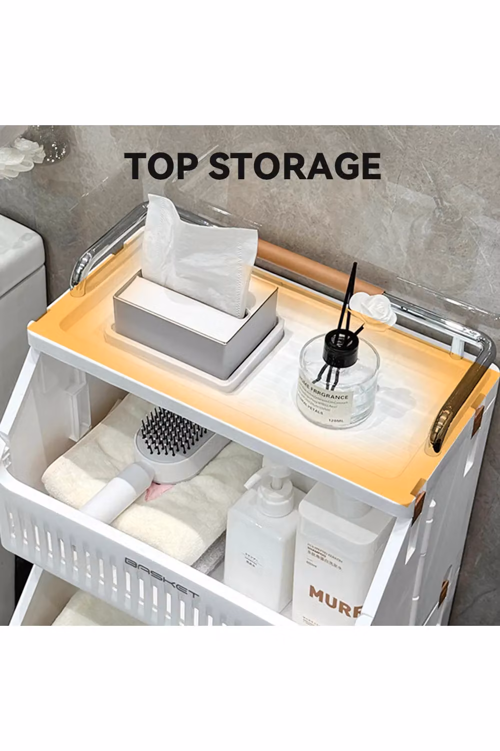 Living and Home 3-Tier Rolling Laundry Basket Hamper Cart with Holder Shelf in White – 2