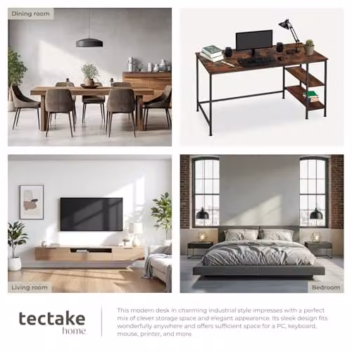 tectake Modern Computer Desk with Side Storage Shelves in Brown and Black, W/D/H: 140 x 60 x 76.5 cm – 6