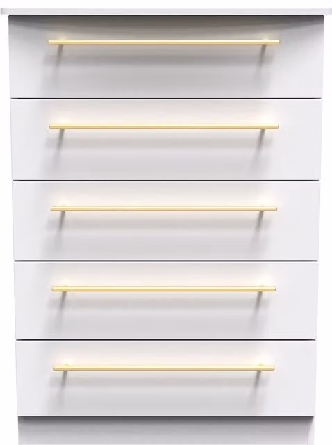 Helmsley 5 Drawer Chest in White and Gold, Ready Assembled