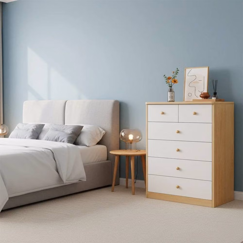 KORVIXA 5-Tier 6-Drawer Modern Freestanding Storage Cabinet and Bedside Clothes Organiser in White and Multicolour, W/D/H: 100 x 100 x 100 cm – 3