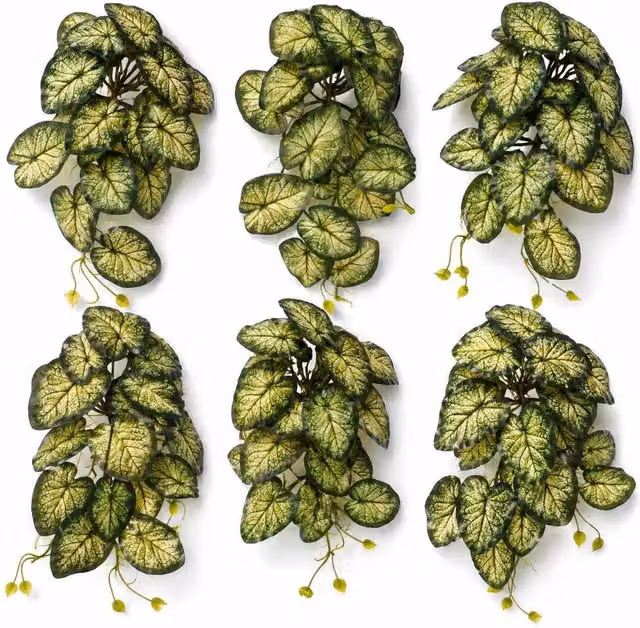 Botanik Pack of 6 Variegated Caladium Hanging Artificial Green Plants – 1