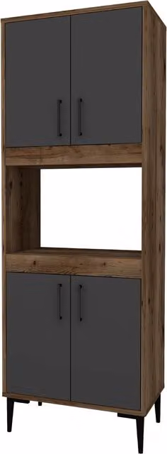 Destina Home Aera Modern Freestanding Kitchen Cabinet with Internal Shelves and Hinged Doors in Brown and Anthracite