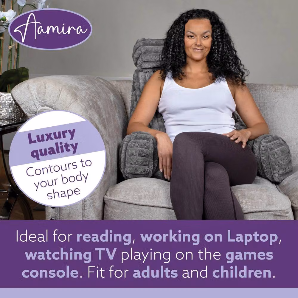 Aamira Grey Faux Fur Ribbed Memory Foam Reading Pillow Wedge Support Cushion W/D/H: 50 x 50 x 66 cm – 5