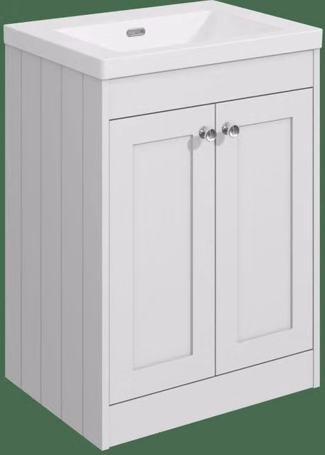 Balterley 600mm White Minimalist Floor Standing 2 Door Bathroom Unit with Soft Close Doors and Internal Shelves