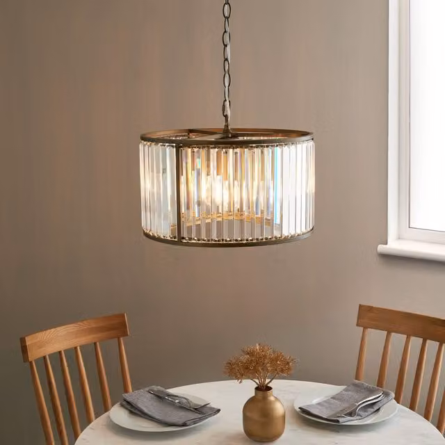 Pagazzi Resto Crystal and Antique Brass Pendant Ceiling Light in Gold – 1