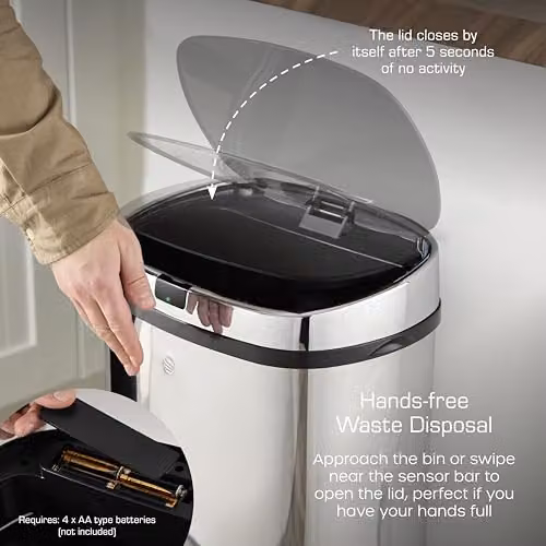 Swan Townhouse 42L Square Sensor Bin in Silver and Black – 2