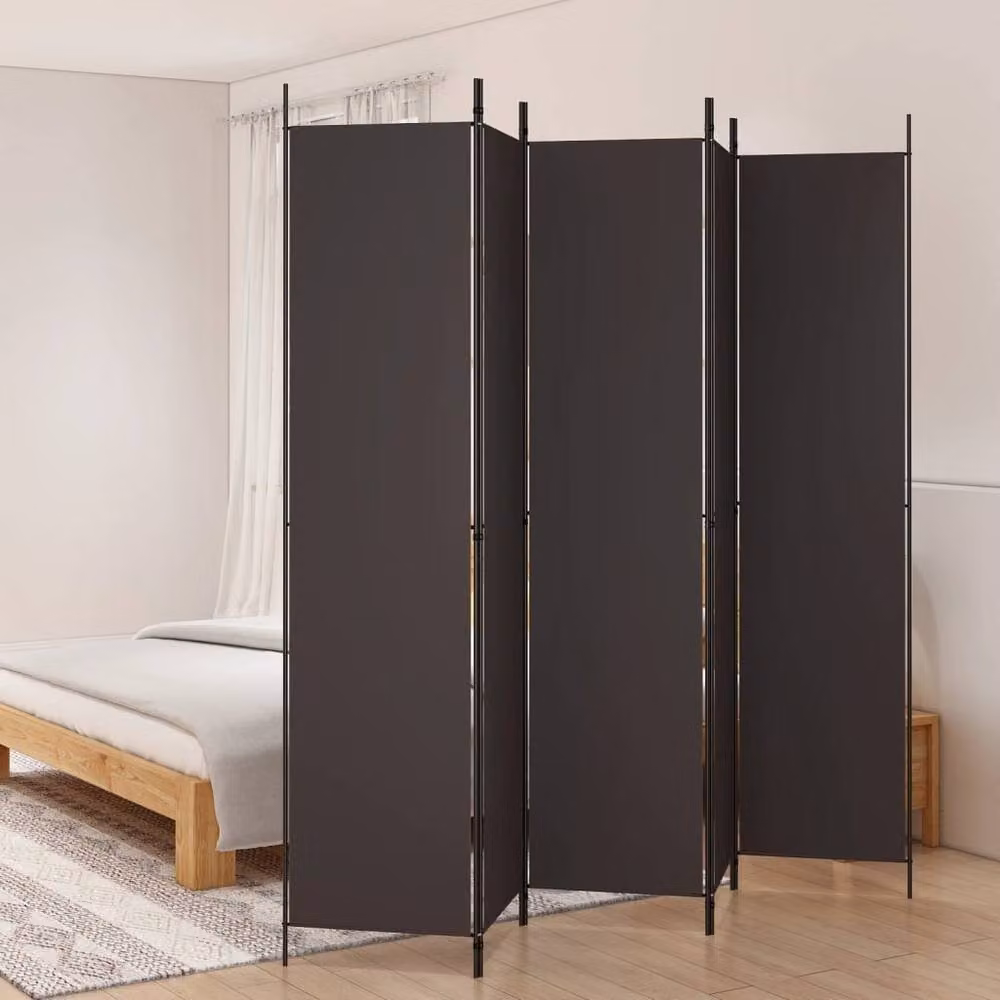 Berkfield Home 5-Panel Fabric and Metal Room Divider, Brown, W: 250 cm, H: 220 cm – 2