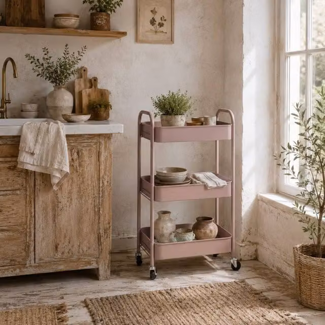 Wyld Haus Razira 3 Tier Pink Metal Storage Trolley