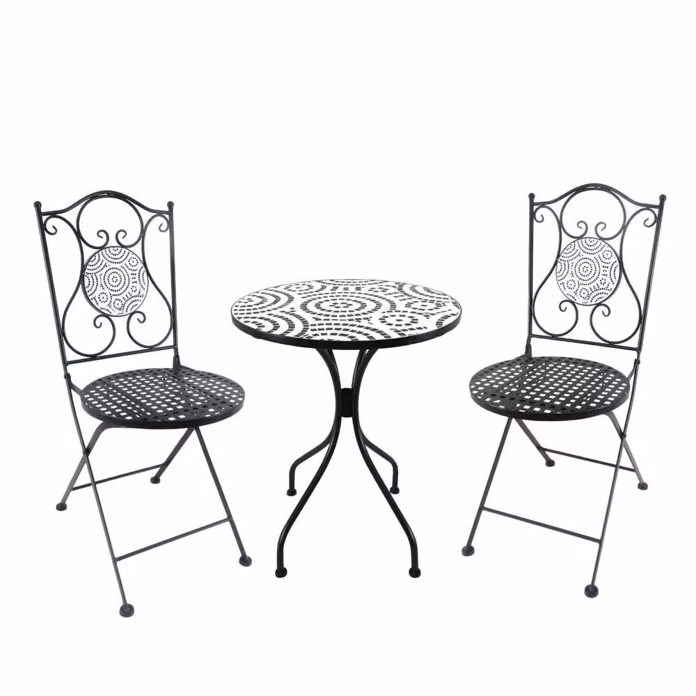 Home Source Bistro Set Outdoor Patio Garden Furniture with Round Table and 2 Chairs in Black – 4