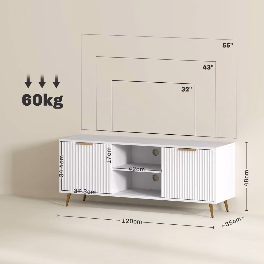 STILVORA Modern White MDF TV Stand with Media Compartments and Grommet for Living Rooms – 3