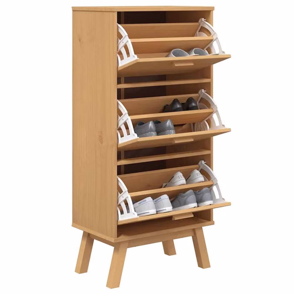 Berkfield Home Olden Shoe Cabinet in Brown Solid Pine, W/D/H: 55 x 35 x 120 cm – 2