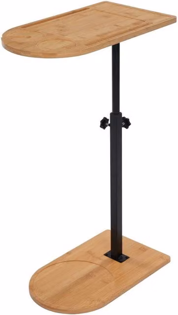 Kelvenix C-shaped Side Table in Natural Brown Bamboo with Height-Adjustable and Rotating Top – 1