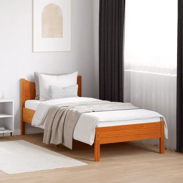Berkfield Home Small Single Solid Wood Pine Bed Frame in Wax Brown, W: 75 cm, L: 190 cm