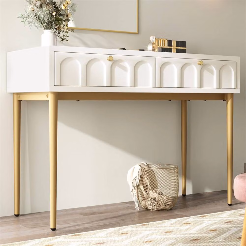 Nordara White Console Table with Drawers and Metal Frame – 2