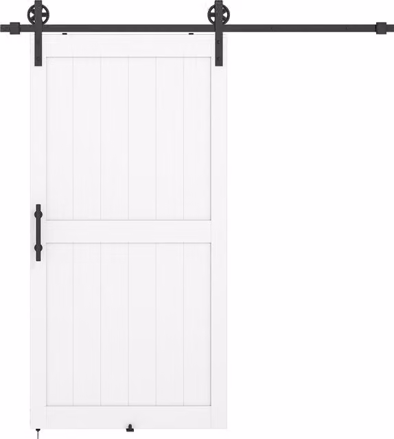 HOMCOM White Sliding Barn Door Kit with Track and Hardware, Height: 213.4 cm