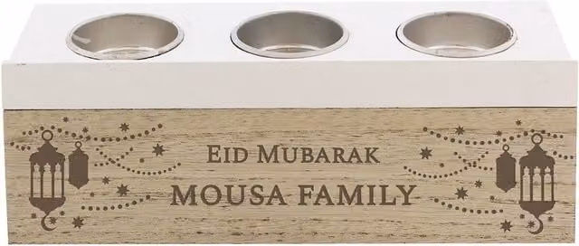 Personalised Memento Company Personalised Eid and Ramadan Triple Tea Light Box in Light Brown