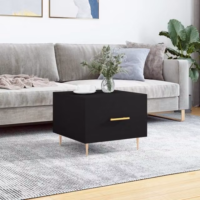 Berkfield Home Black Square Coffee Table in Engineered Wood, W/D/H: 50 x 50 x 40 cm