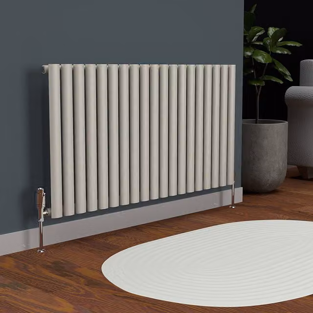 Lux Heat Oval Horizontal Coloured Radiator in Stone White, W: 114 cm, H: 60 cm