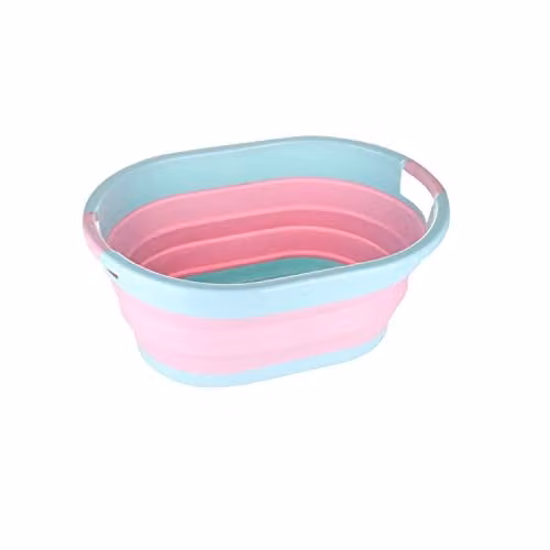 Neel Blue Collapsible Oval Laundry Basket with Handles, 39L, Pink