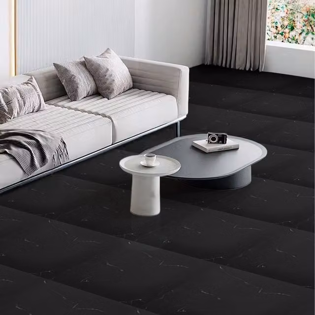 Livingandhome 10-Piece Self-Adhesive Marbled Stone-Look PVC Floor Tiles, Black