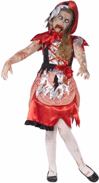 Smiffys Girls Zombie Miss Hood Costume Set in Red and Black
