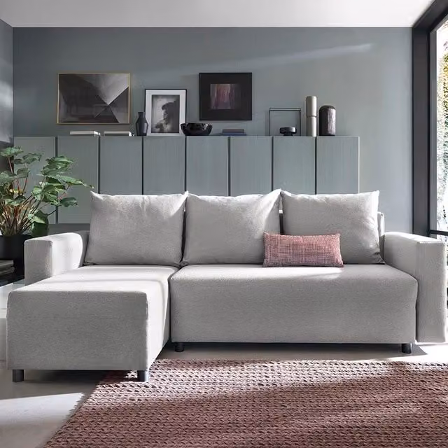 Abakus Direct Oslo Reversible L-Shape Corner Sofa Bed in Grey Fabric with Sleeping Function and Scatter Cushions