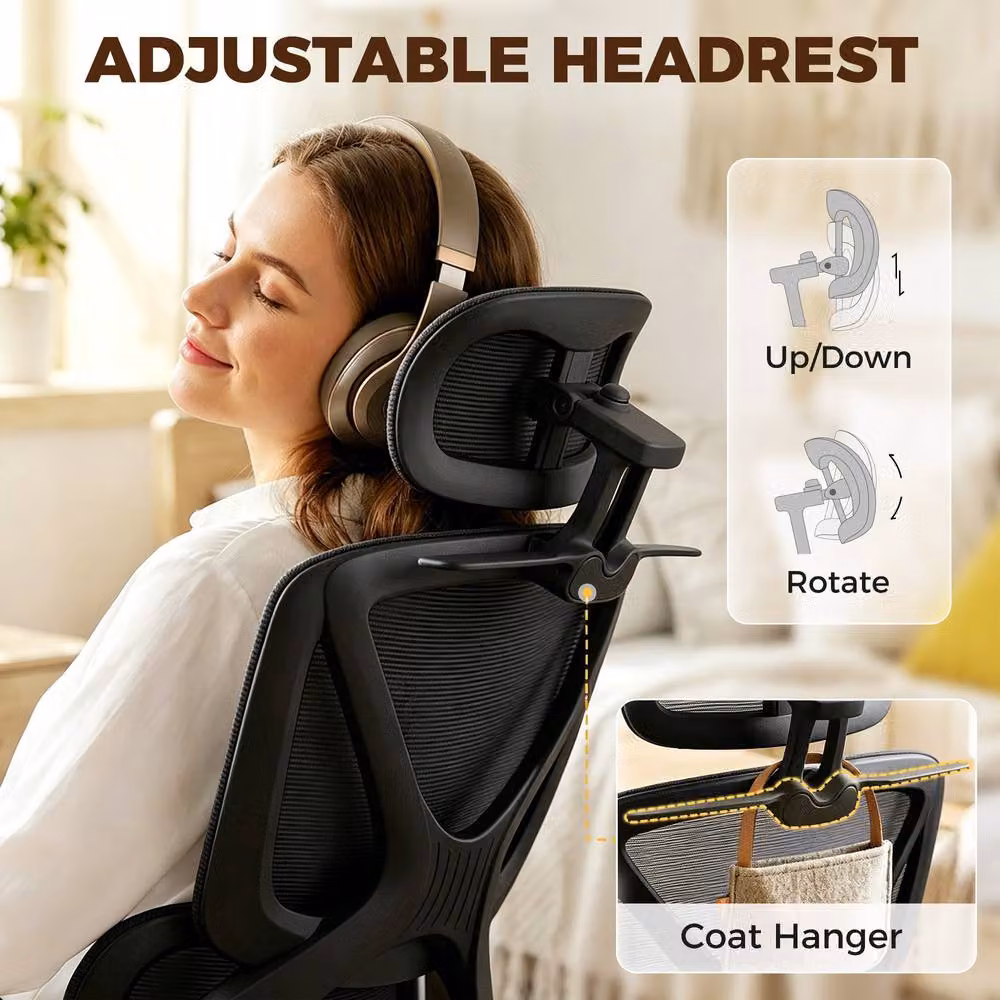 STILVORA Ergonomic Office Chair with Headrest and Armrests in Black Fabric – 7