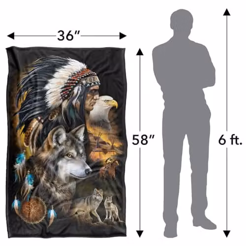 JQ Licensing Native American Wolf and Eagle Super Soft Snuggle Blanket, Multicolour, 91.44 x 147 cm – 2
