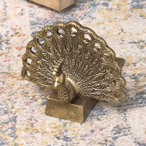 Melody Maison Gold Metal Peacock Doorstop with Vintage Antique Brass Finish