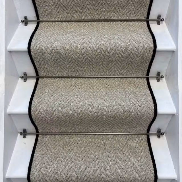 RainbowHome Andes Grey Herringbone Stair Runner with 100% Pure Wool Edge, W: 70 cm x L: 600 cm