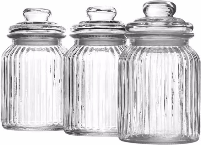 Maison & White Set of 3 Airtight and Leakproof Glass Jars, 0.99 l, Transparent