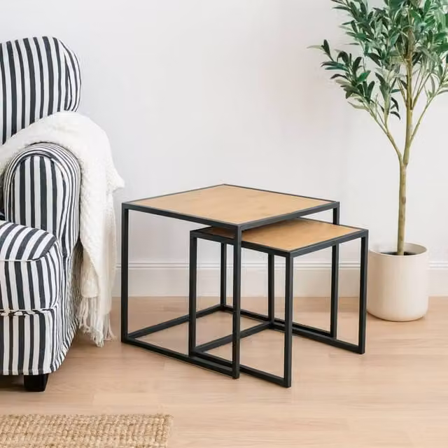 Wyld Haus El Paso Set of 2 Nesting Tables with Black Metal Frame and Natural MDF Laminate Tops – 1