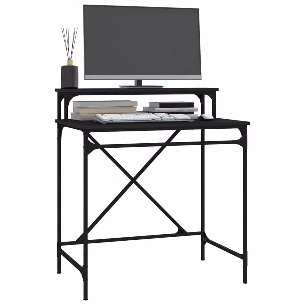 Berkfield Home Computer Desk in Black, Engineered Wood and Metal, W/D/H: 80 x 50 x 90 cm – 3